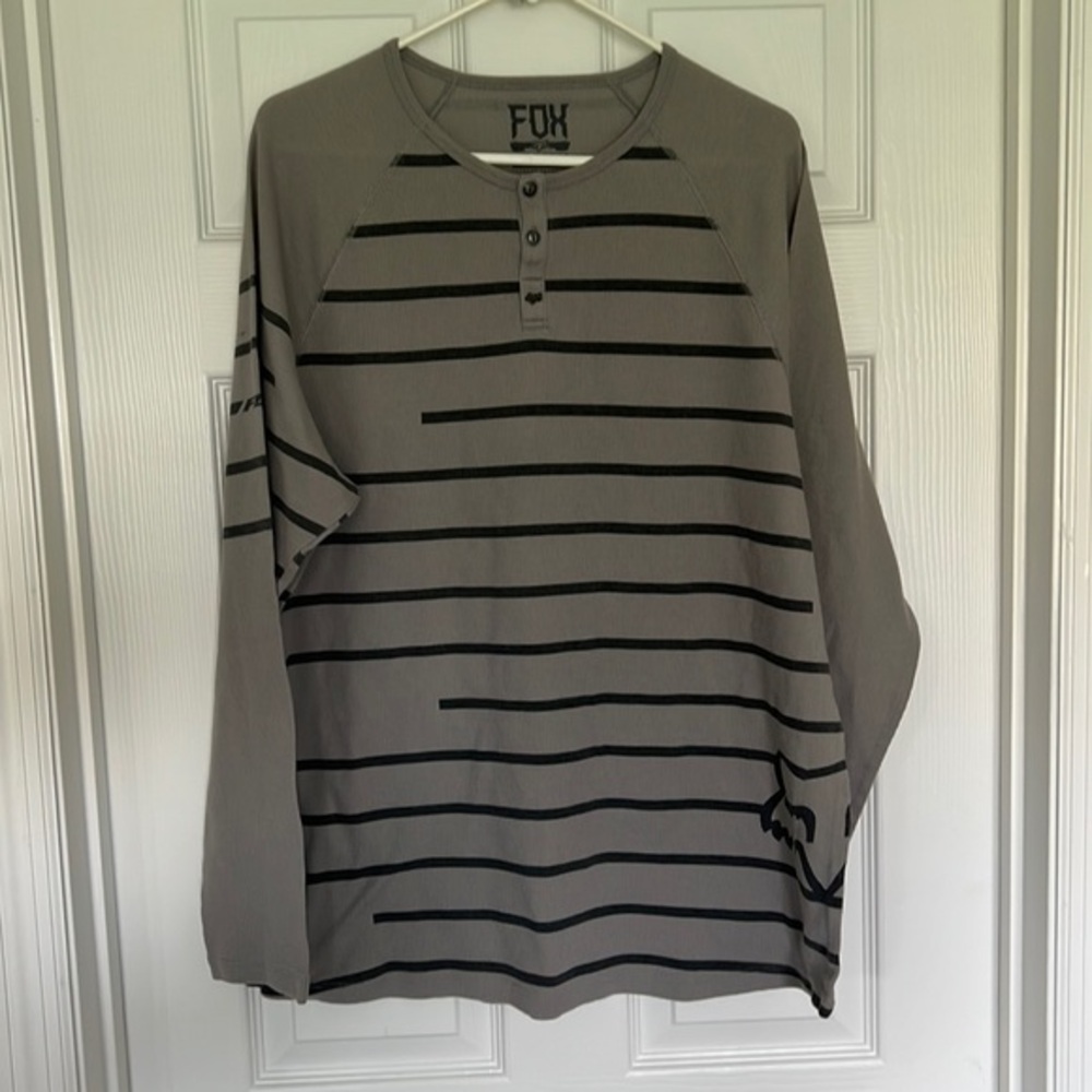 Fox mens longsleeve gray striped thermal shirt